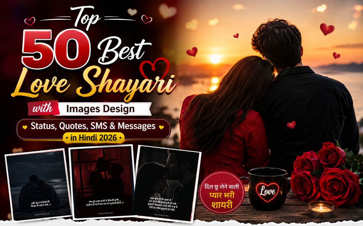 Top 50 Best Love Shayari with Images Design 😍, Status, Quotes, SMS and Messages in Hindi 2026