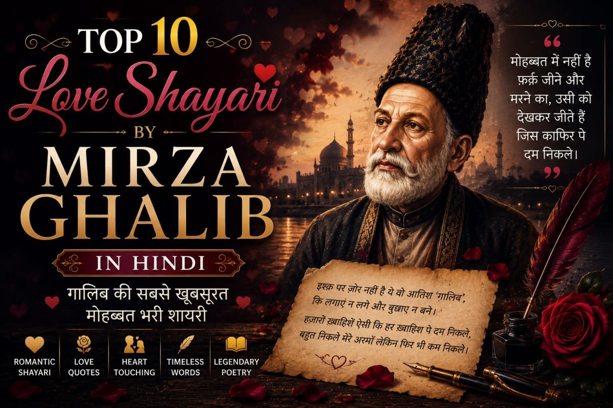 Top 10 Love Shayari by Mirza Ghalib in Hindi | ग़ालिब की सबसे खूबसूरत मोहब्बत भरी शायरी